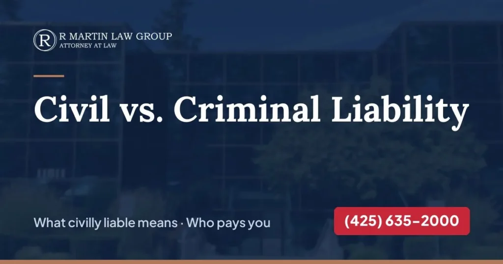 Civil vs criminal liability, R Martin Law Group card