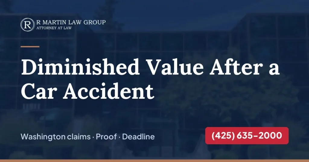 Diminished value after a car accident in Washington, R Martin Law Group card