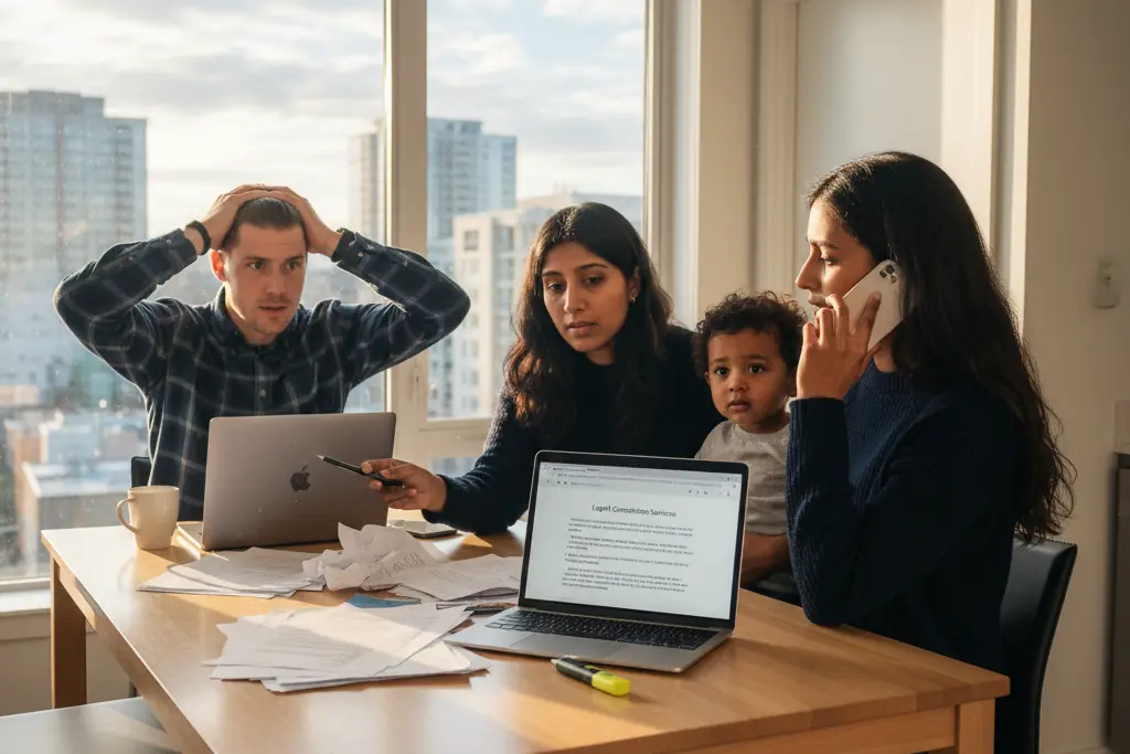 Family worried over bills at the kitchen table