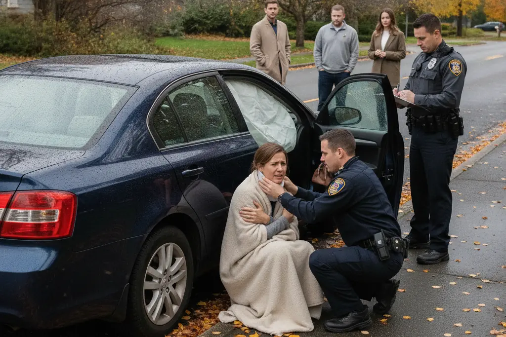 Officer helps a shaken driver after a crash