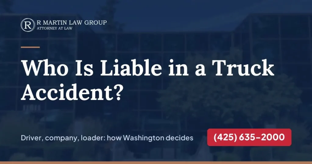 Who is liable in a truck accident, R Martin Law Group card
