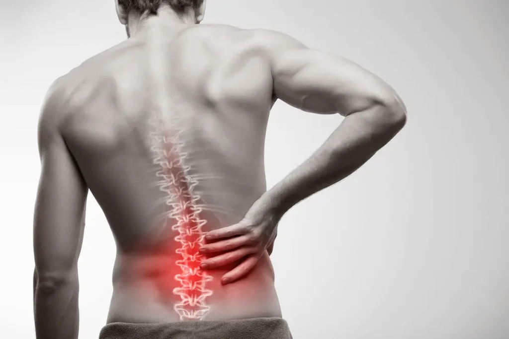 Back pain illustration with the spine highlighted